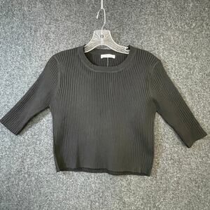 Grey Lab Black Ribbed Knit Top Women’s Size Small 3/4 Sleeve Stretch Minimalist
